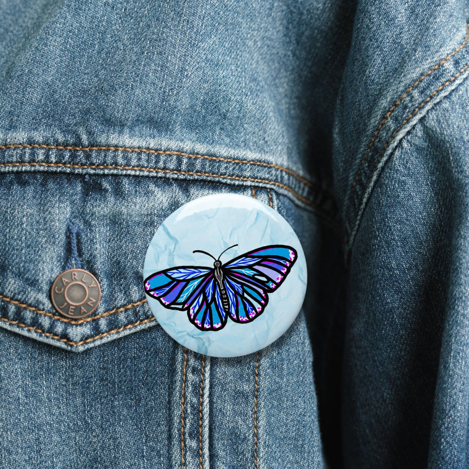 Mariposa Azul Pin Button